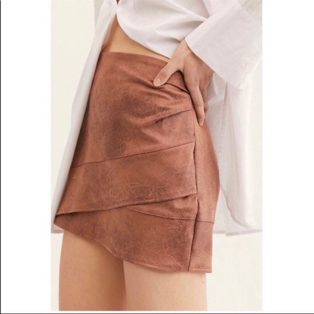 Free People Tan Wrap Mini Skirt Asymmetrical Ruched Casual
